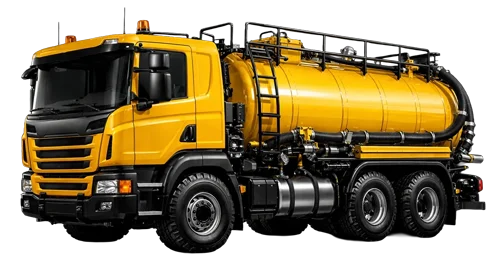 Yellow industrial vacuum suction tanker truck used for septic tank pumping across Dubai
